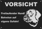 Preview: Aluminium Warnschild Deutsch Dahthaar VORSICHT Freilaufender Hund! Betreten auf eigene Gefahr!